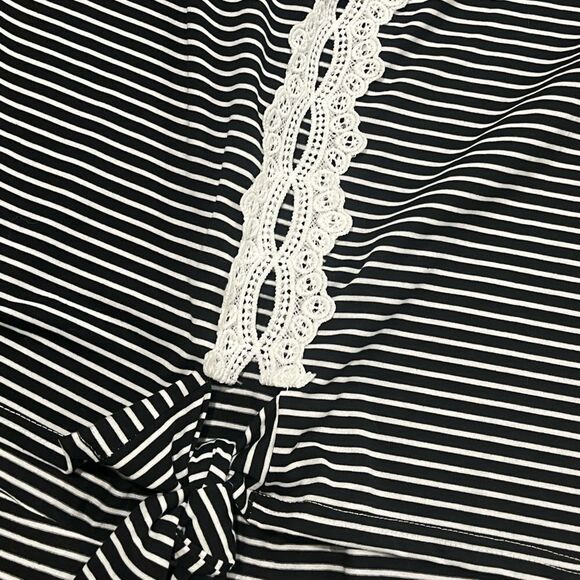 Andthewhy Blouse Off Shoulder Short Sleeve Lace Striped Black/White Size L - Picture 5 of 5